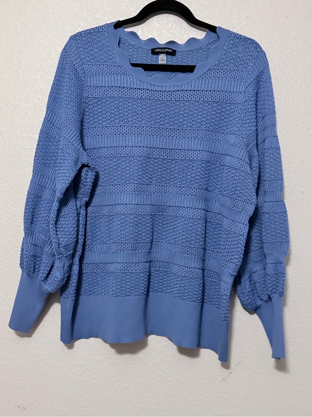 Cable & Gauge Periwinkle Open-Weave Crewneck Sweater 0274